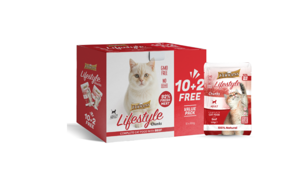 Princess Lifestyle Pouches Chunks Beef 12x100g (10+2FREE)